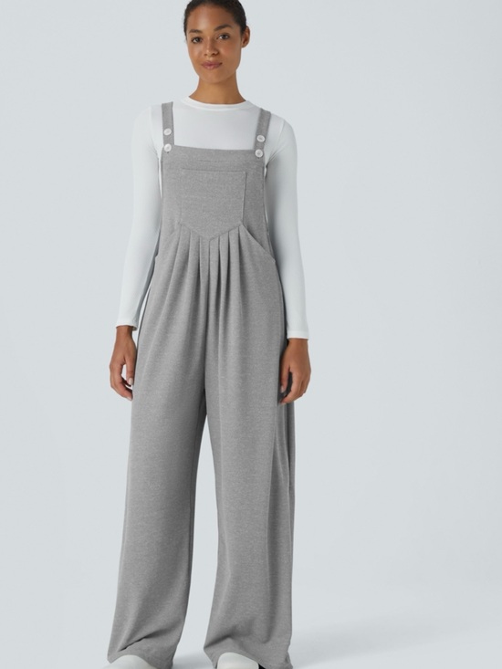 HALARA Pants - Wide-Leg HALARA Overall Jumpsuit in Light Gray S EUC